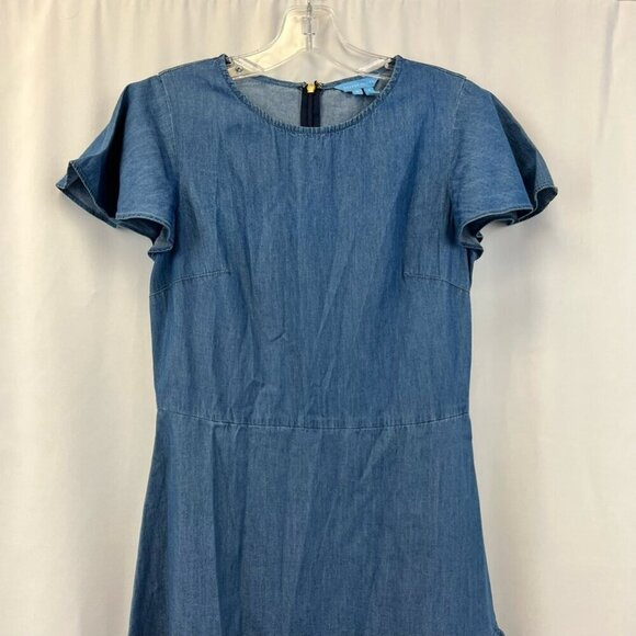 Draper James Womens Dress Blue Chambray Ruffle Knee Length Short Sleeve Size 2 - Picture 9 of 11